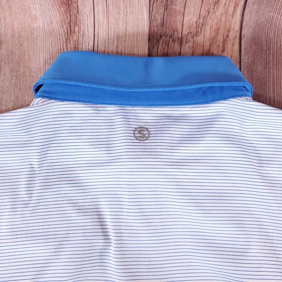 NWT Stitch Bowery Mens M/L Sebonac Blue SS Golf Polo Shirt Striped Performance - Picture 6 of 15